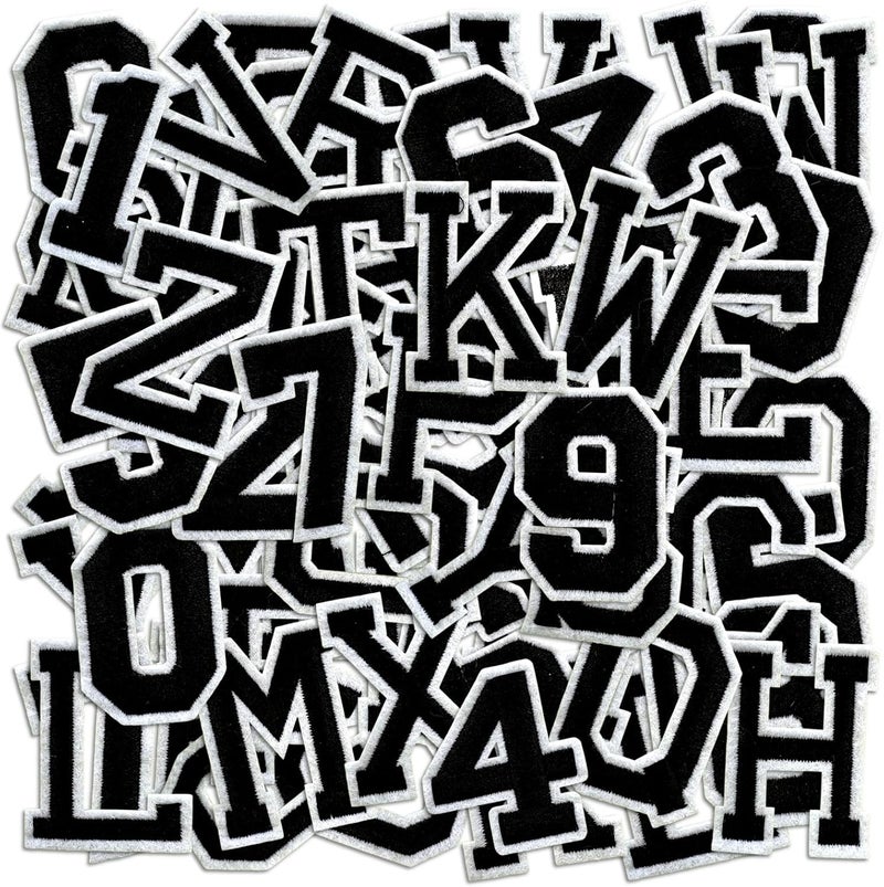 Cazzon Letter and Number Iron On Patches, A-Z Alphabet and Numbers 0-9 Embroidery Applique Patch, DIY Decorative Heat Press Patches for Clothing Jeans Jackets Backpacks Hats (Black 72 Pcs) - Image 1